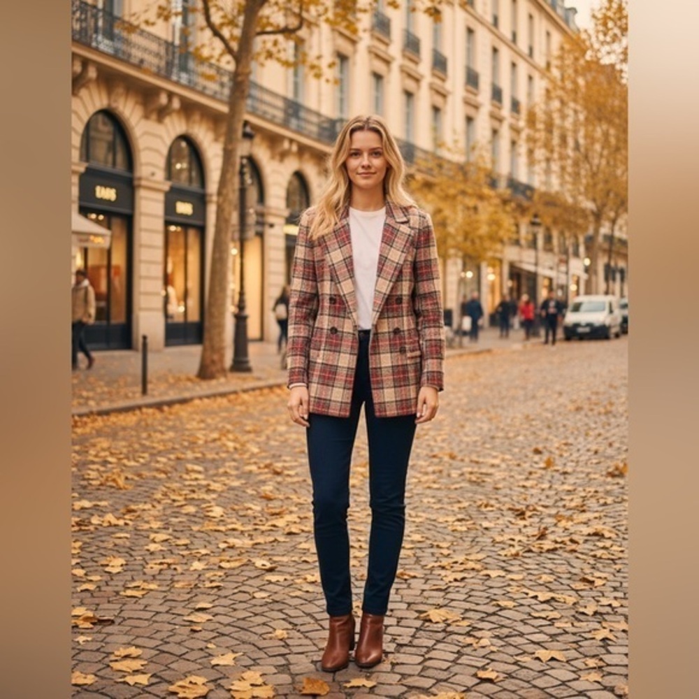 J.. McLaughlin Plaid Double-Breasted Blazer